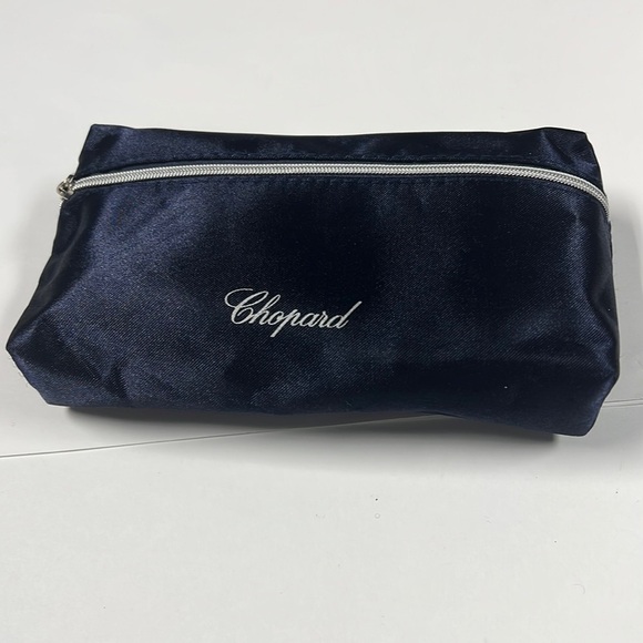 Chopard Navy Blue Satin Zip Pouch Clutch Makeup Bag - Picture 1 of 6